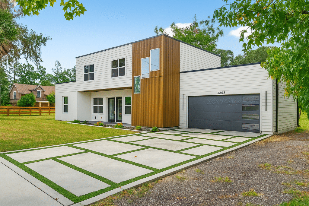 Modern new construction home exterior in Jacksonville by Dream Home Builders