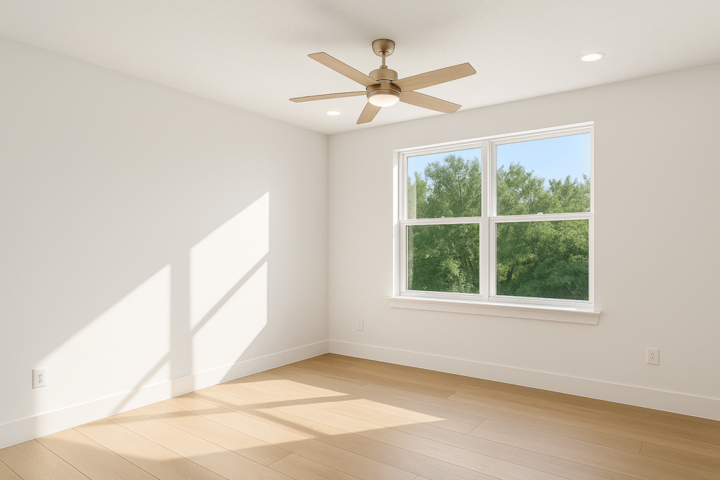 Bright new construction bedroom in Jacksonville built by Dream Home Builders